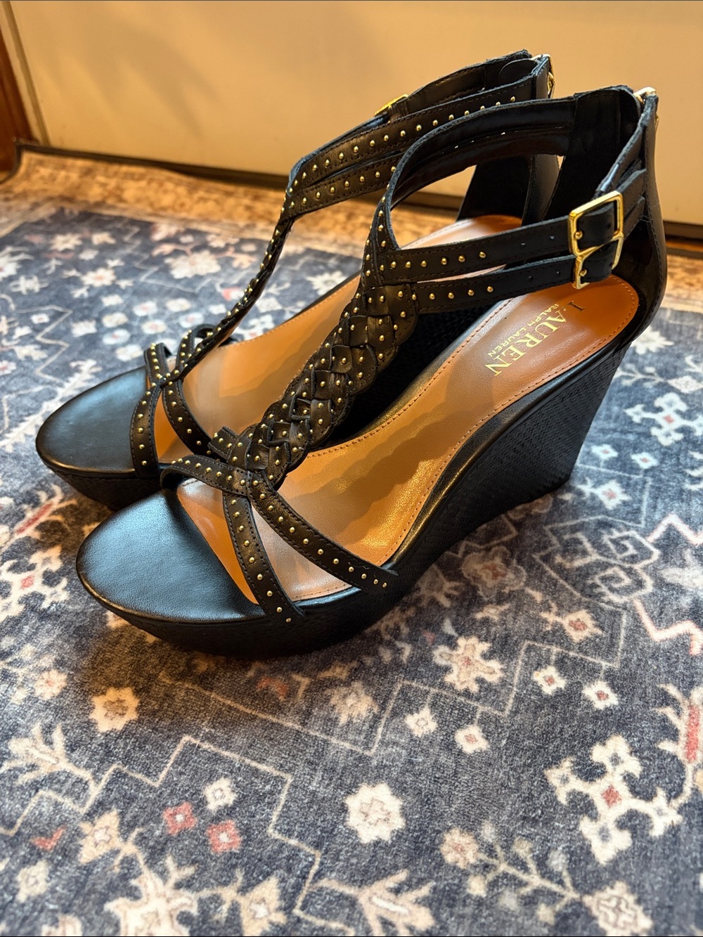 Ralph Lauren Black Wedge Sandals